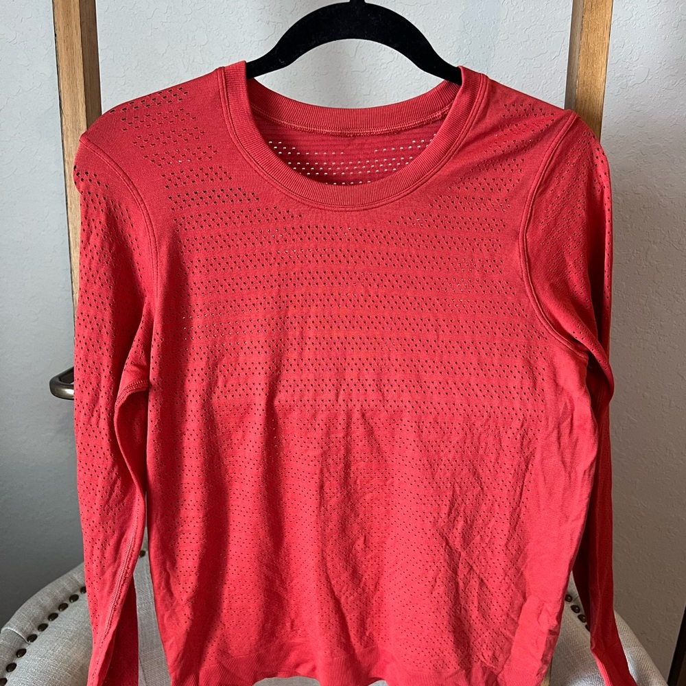 Lululemon Breeze By Long Sleeve Bright Orange Shirt